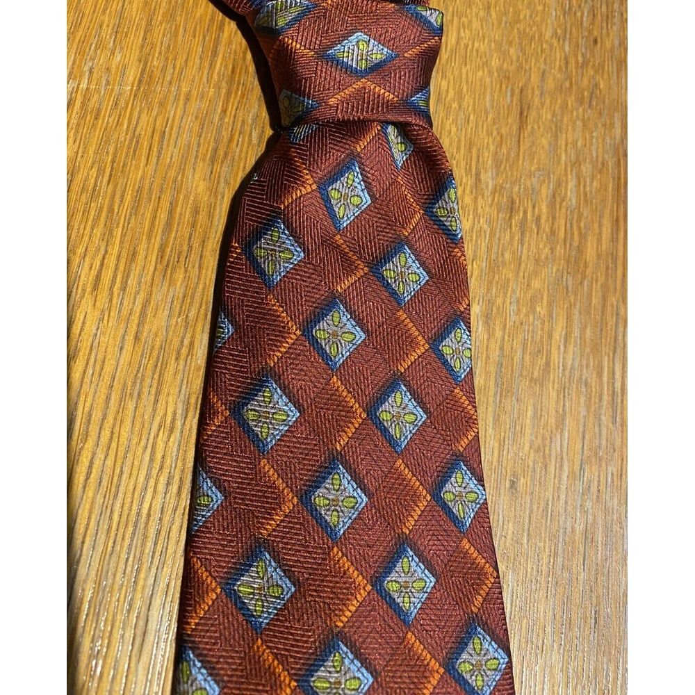 ROBERT TALBOTT Studio Mens 100% Silk Necktie USA Designer Geometric Red/Blue EUC